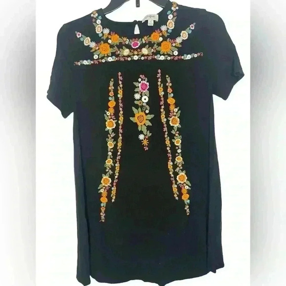 Umgee Embroidered Black Floral Flowy Mini Dress Size Small - Picture 1 of 13